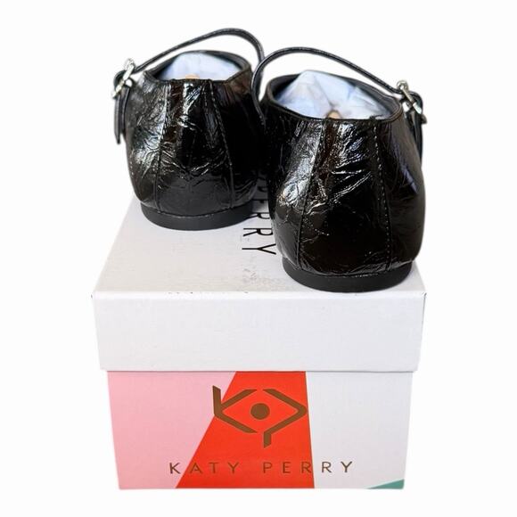 Katy Perry Evie Mary Jane Flats Black Patent Embossed Leaf Buckle Shoes 8 NIB - Picture 5 of 12